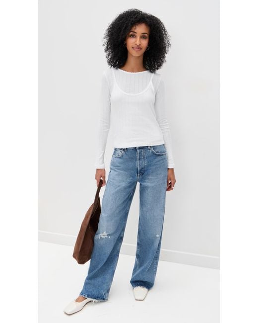 Leset White Pointelle Layered Long Sleeve Top