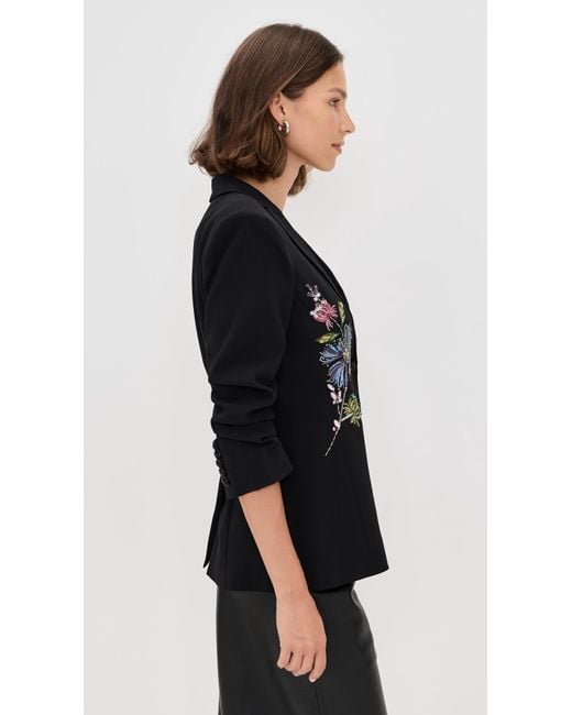 Cinq À Sept Black Floral Mixed Media Scrunched Cheyenne Blazer