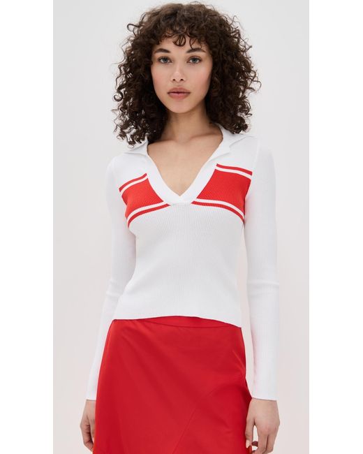MSGM Red Long Sleeve Collar Pullover Polo With Stripe