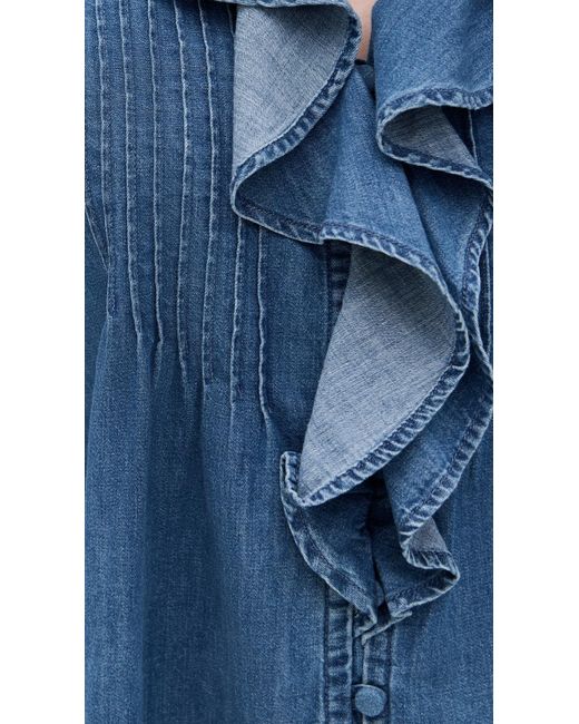 Madewell Blue Denim Ruffled Pintuck Top