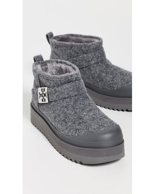 Tory Burch Gray Mellow Shearling Platform Boots