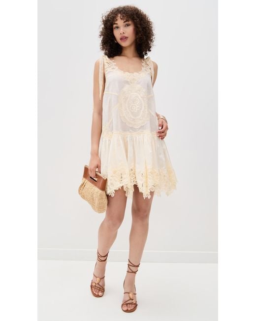 Zimmermann Cascadian Lace Mini Dress in Natural | Lyst