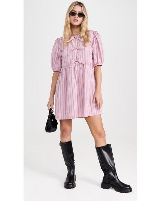 red stripe cotton mini bow tie dress GANNI Stripe Cotton Mini Bow Tie Dress