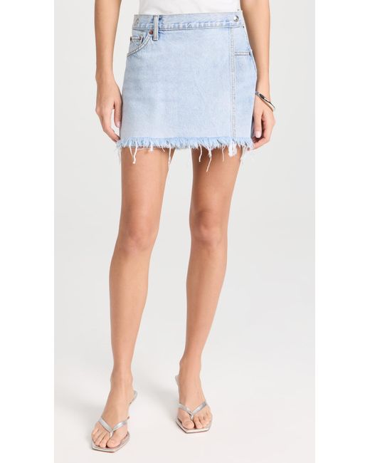 Re/done Blue X Pam Mid Rise Wrap Skirt