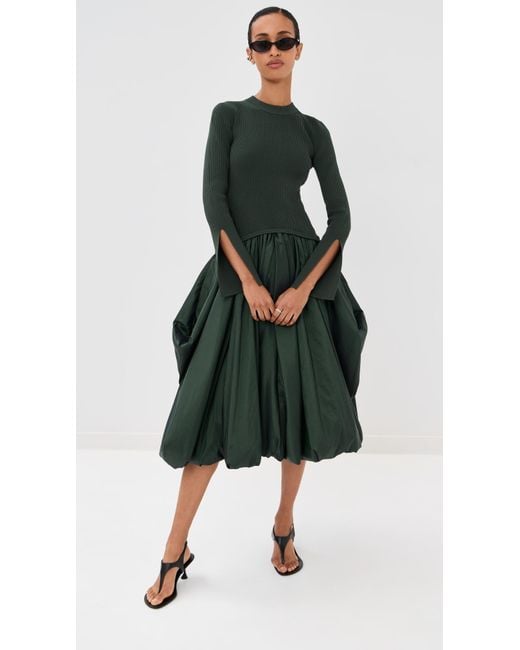 Jonathan Simkhai Green Kenlie Mock Neck Midi Dress