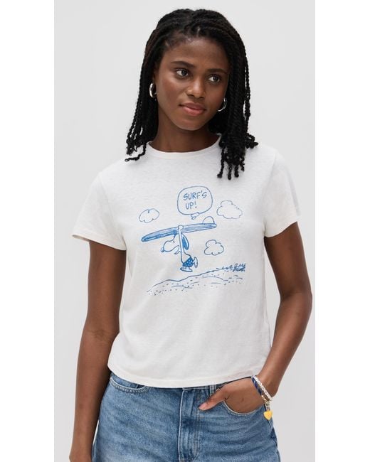 Re/done White Snoopy Surfs Up Classic Tee