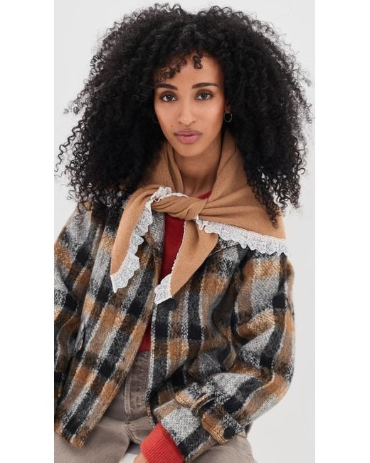 Ganni White Triangular Scarf Tiger's Eye