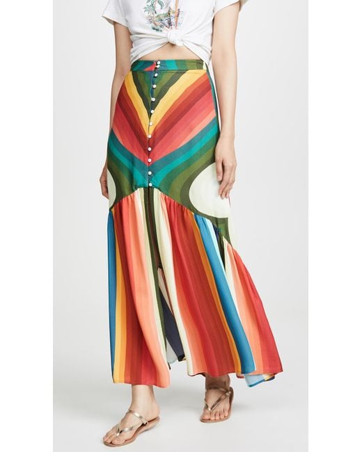 Farm Rio Multicolor Rainbow Stripe Maxi Skirt