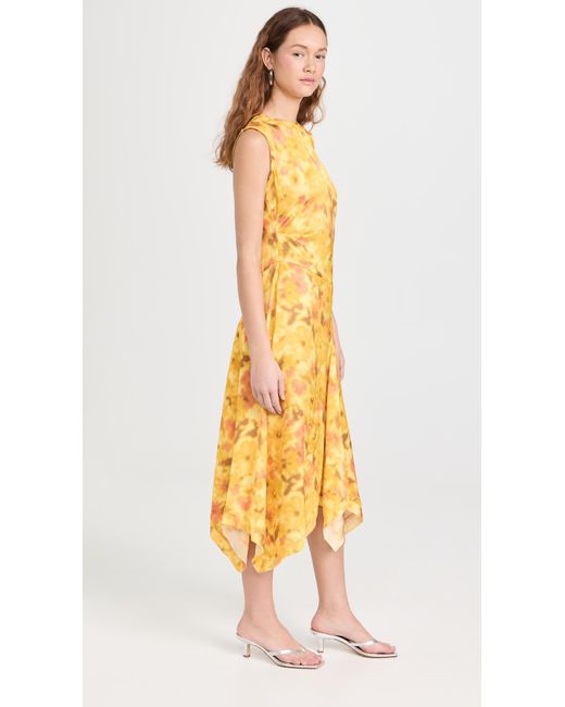 Acne Yellow Blur Flower Satin Dress