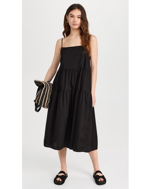 Enza Costa Black Cool Cotton Strappy Tiered Dress