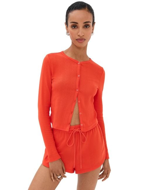 Le Bos Red Audrey Pointelle Cardigan
