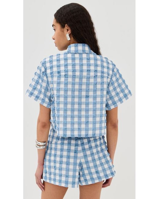 Jonathan Simkhai Blue Solange Short Sleeve Cropped Shirt