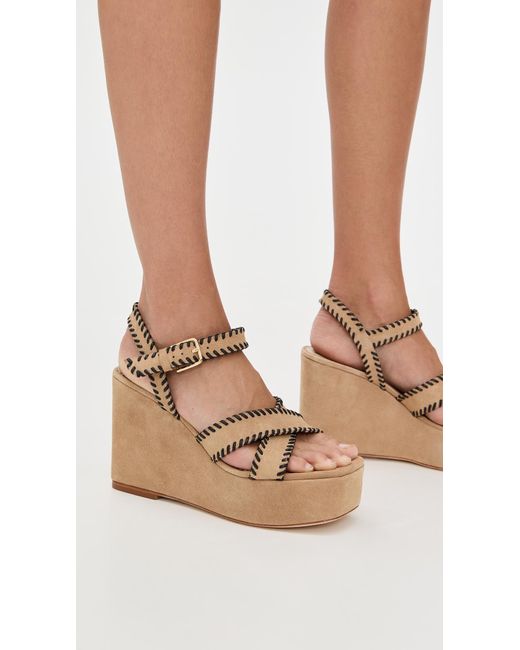 Cinq À Sept Natural Sasha Whipstitch Suede Wedge Sandals