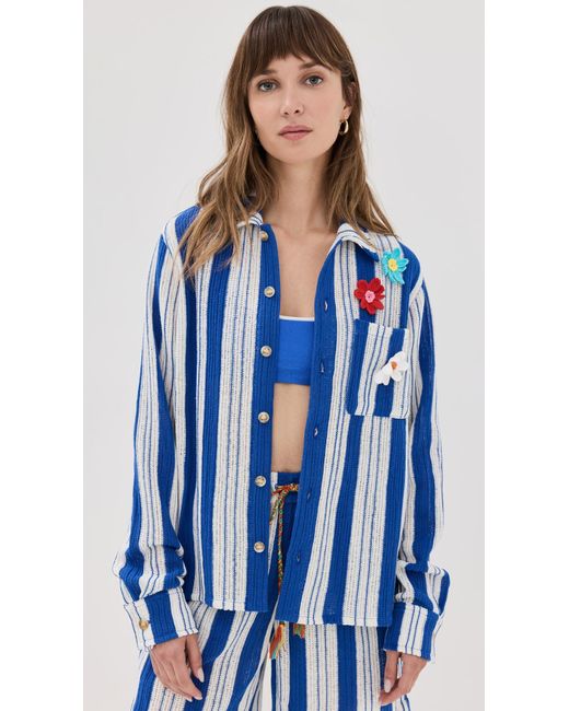 MIRA MIKATI Blue Crochet Flower Long Sleeved Shirt
