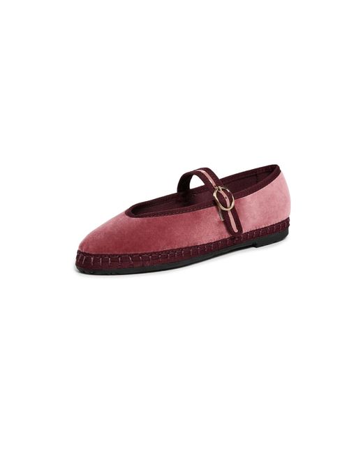 Flabelus Red Pierre Velvet Mary Jane Flats