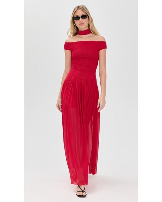 Bec & Bridge Red Deija Off Shoulder Maxi Dress