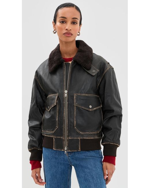 Dunst ファー付き黒レザージャケット DUNST Shearling Collared Leather Jacket in Black | Lyst