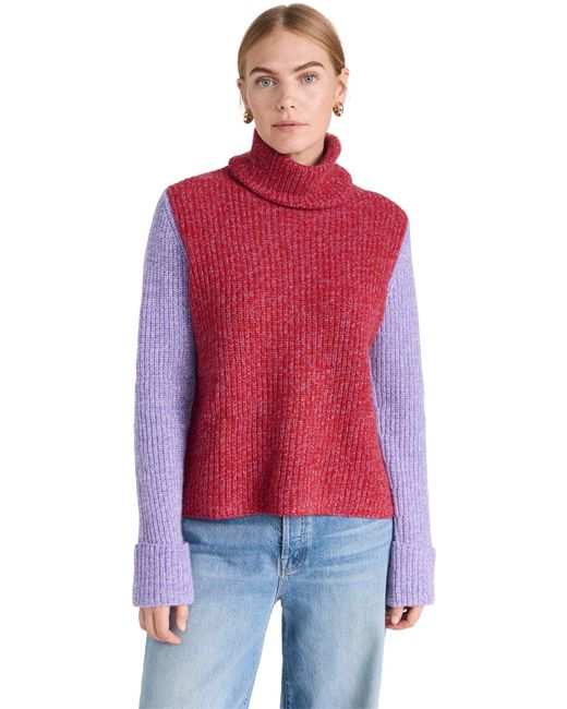 Autumn Cashmere Red Autumn Cahmere Tweed Color Block Turtleneck Weater
