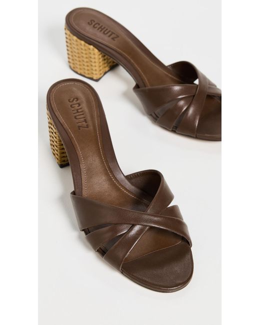 SCHUTZ SHOES Brown Keefa Straw Mules