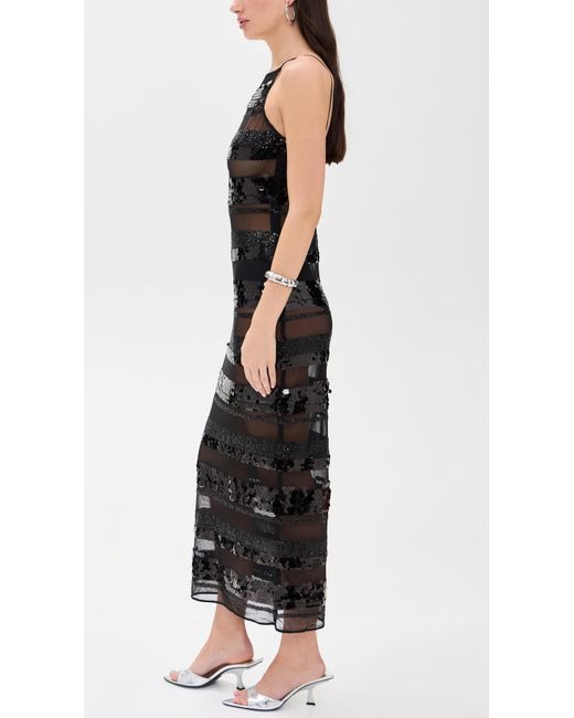 Oseree Black Sequins Stripe Long Dress