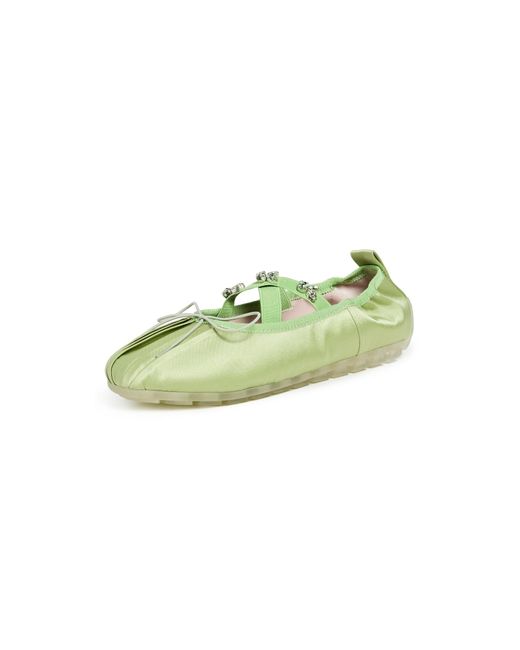 Simone Rocha Green Embellished Ballerina Grip Flats