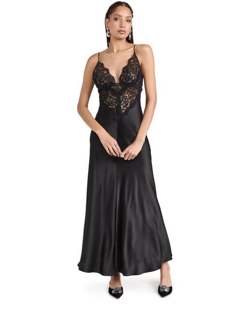 Rodarte Black Silk Bias Slip Dress With Lace