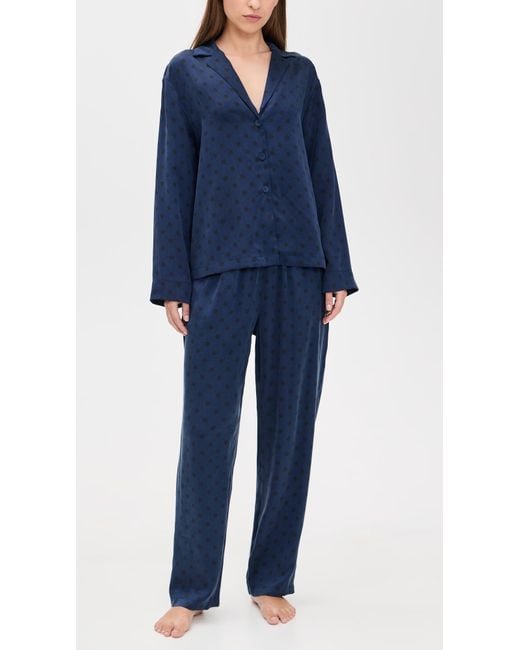 Lunya Blue Washable Silk Long Sleeve Shirt And Pants Set