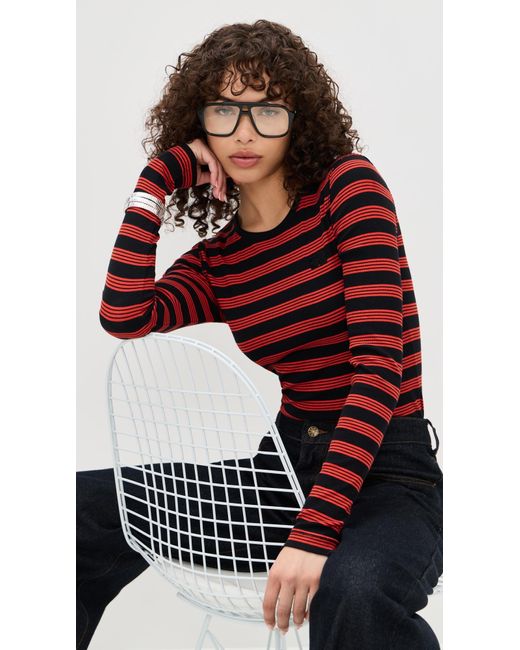 Ganni Soft Cotton Rib Striped Long Sleeve Tee in Red | Lyst