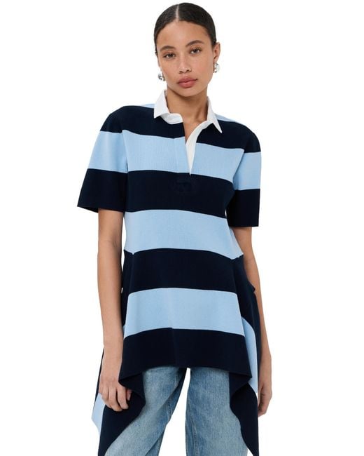 Monse Blue Striped Cascade Half Placket Knitted Top