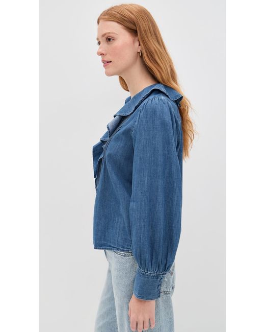 Madewell Blue Denim Ruffled Pintuck Top