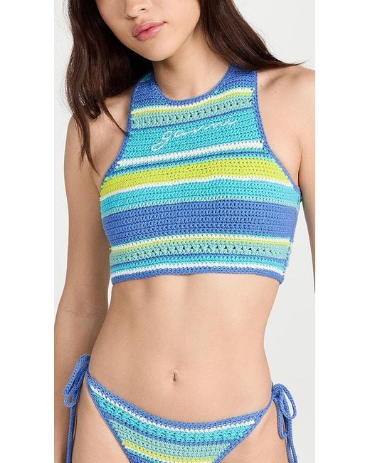 Ganni Blue Crochet Racerback Bikini Top