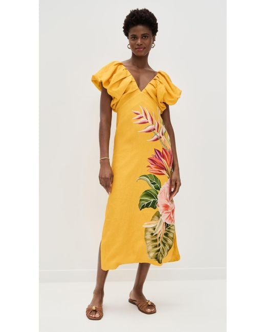 FARM Rio Spring Awakening Midi Dress in Yellow | Lyst