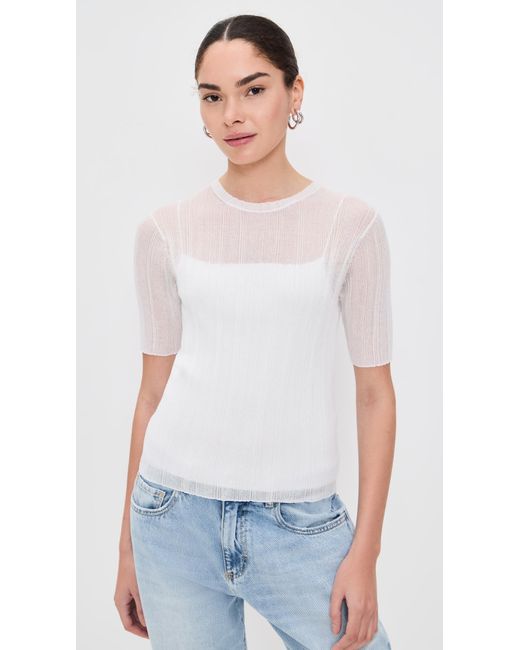Vince White Double Layer Rib Elbow Sleeve Pullover