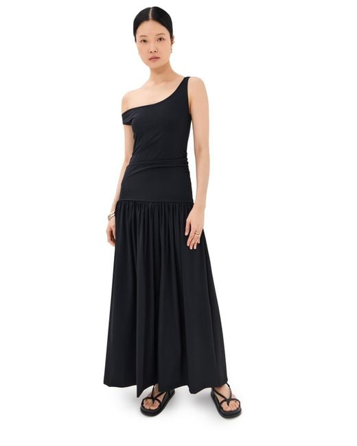 off the shoulder dress venus Venus Dress Oyster Satin Maxi with Back Sash