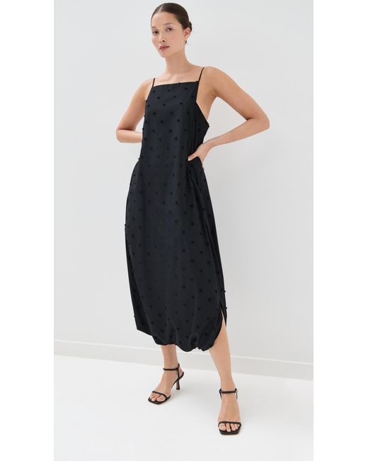 Tibi Black Tech Swiss Dot Square Neck Cami Dress
