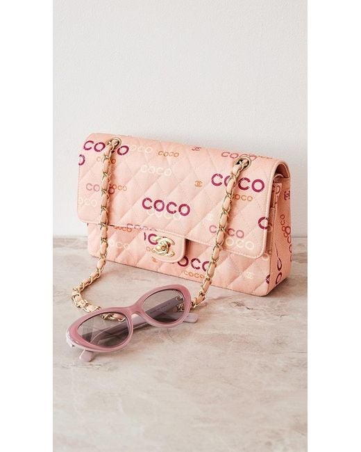 What Goes Around Comes Around Chanel Pink Canvas Coco Print Double Flap 10  Bag
