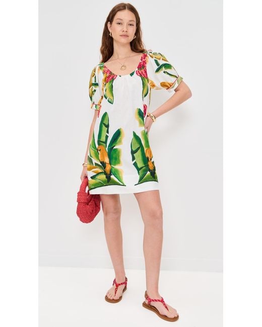 Farm Rio Green Summer Foliage Scarf Off- Mini Dress