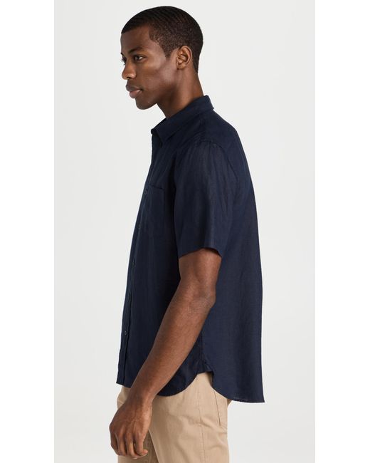 Vince Blue Linen Short Sleeve Shirt for men