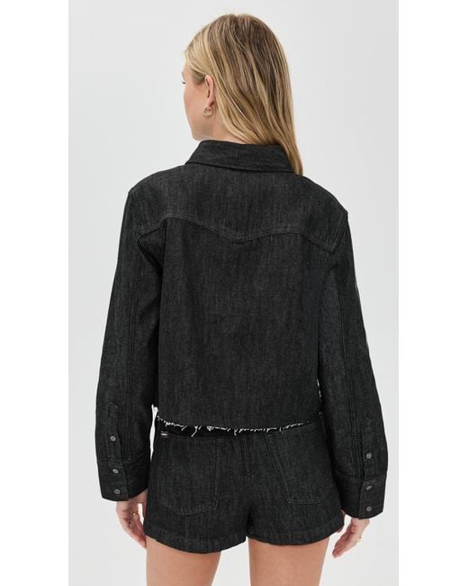 Alice + Olivia Black Finely Short Raw Hem Button Down
