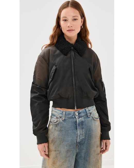 Acne Black Furry Collar Bomber Jacket