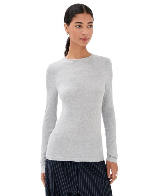 Tibi White Circular Ribbed Crew Neck Pullover T-Shirt