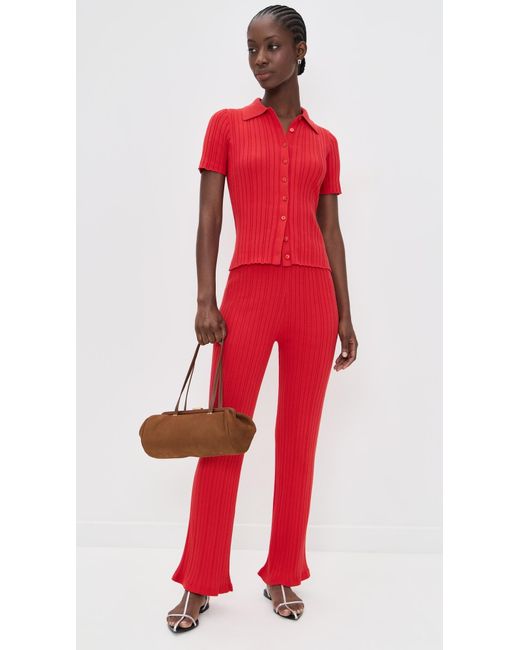 Le Bos Red Ribbed Button Up