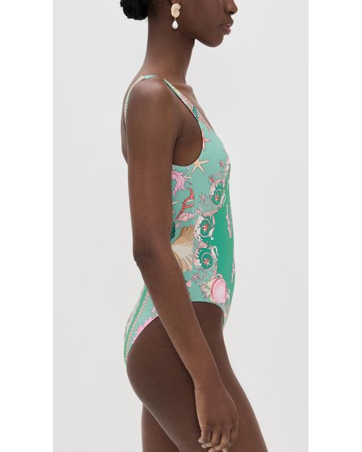 Versace Green Light Underwater Barocco Placed Print One Piece