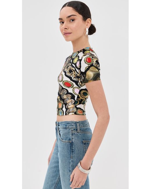 Area Black Gemstone Chain Printed Cropped Tee