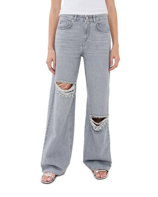 Area Blue Distressed Crystal Relaxed Slit Jeans