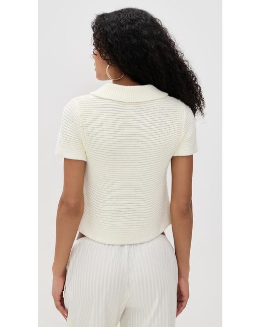 Lioness White Ribbed Knit Button Tee