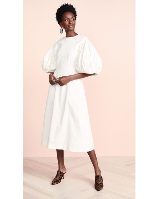 Edit Balloon Sleeve Dress in White | Lyst