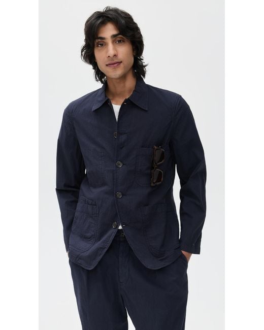 Universal Works Blue Seersucker Bakers Jacket for men