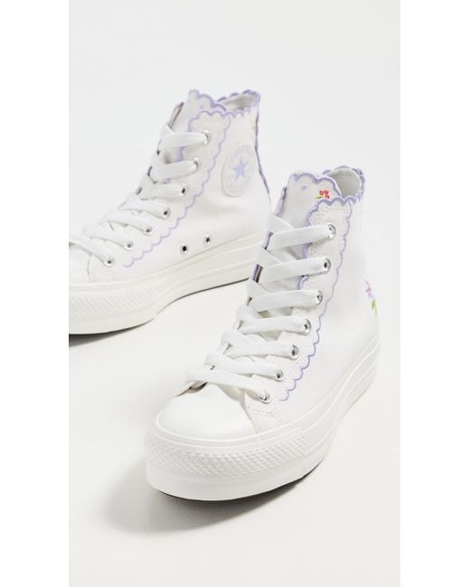Converse White Chuck Taylor All Star Lift Platform Embroidered Flowers Sneakers