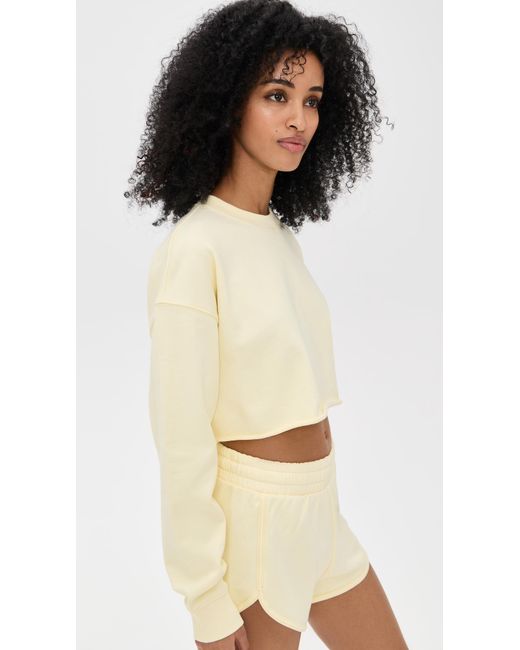 GOOD AMERICAN Black Terry Cropped Crewneck Sweater